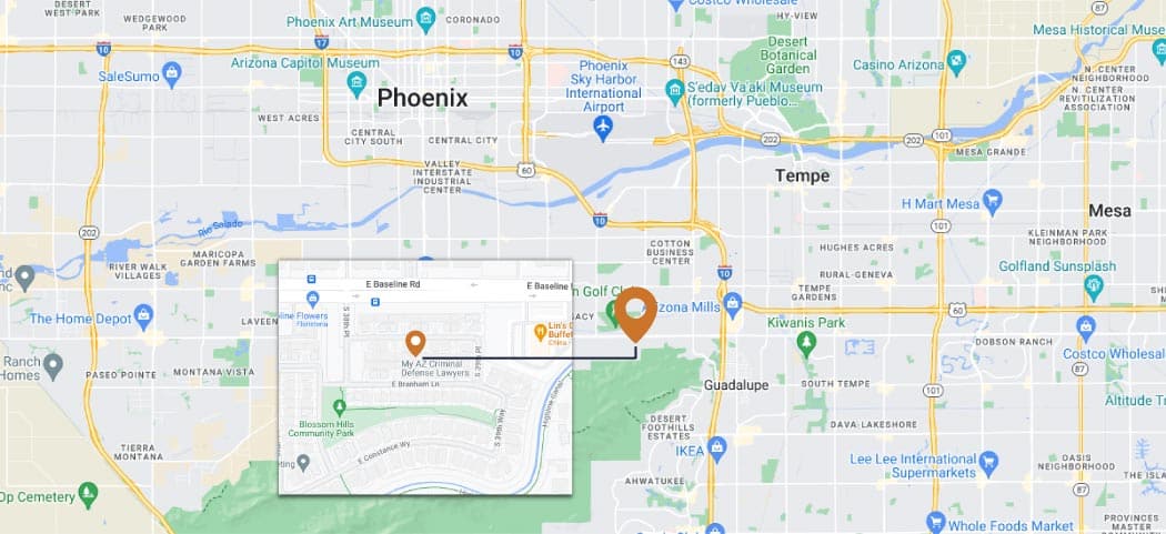 Map Showing Our Criminal Defense Law Firm In Arizona